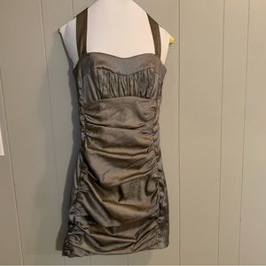 Cache •metallic ruched front dress strappy back dress Sz 8